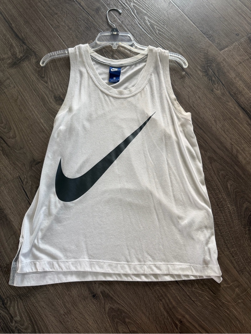 2/$10 Nike White Tank with Large Black Swoosh Logo women’s medium workout shirt